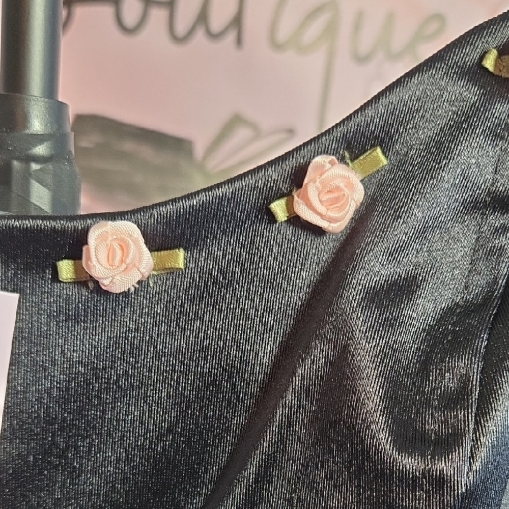 Wild Fable Black Crop Top with Floral Accents - Picture 2 of 4